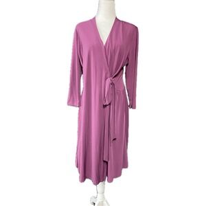 Randolph Duke Dress Medium The Look Womens Purple Wrap Midi‎ Tie Waist Stretchy